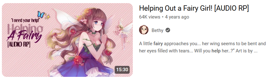 ASMR youtube video titled: Helping Out a Fairy Girl! [AUDIO RP]